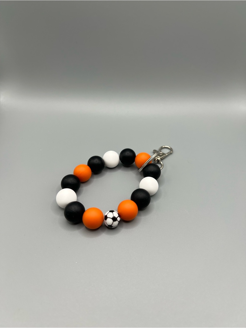 Soccer Bead Keychain Wristlet in Orange, Black & White - Handmade - K0290C